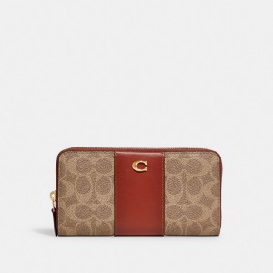 Coach Accordion Zip In Colorblock Signature Grote Portefeuille Dames Bruin Rood | NL_CH74269
