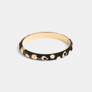 Coach Enamel Signature Floral Bangle Armbanden Dames Goud Zwart | NL_CH69485