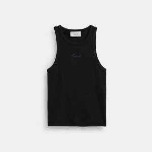 Coach Ribbed Script Tank Top Topjes Dames Zwart | NL_CH47209